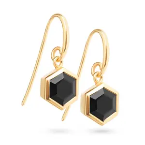 Boucles d'oreilles hexagonales façonnées en argent Sterling 925, bijoux noir avec 8mm, Onyx noir