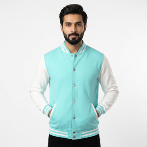 Chaqueta Varsity Personalizada OEM, de Lana Gruesa con Bordado Chenille, Mangas de Cuero, para Hombre - Product Image 1