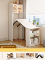 Bureau d'ordinateur moderne en bois massif avec bibliothèque intégrée pliable pour petit appartement, coin d'étude/d'écriture, bureau et usage domestique