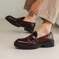 Mocassins en cuir pour hommes, chaussures à semelles épaisses, style britannique, noires, formelles, de luxe, à enfiler, décontractées, grande taille 46