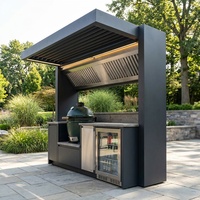 Îlot de cuisine extérieur moderne de luxe en acier inoxydable 304 avec auvent motorisé pour villa, mobilier d'extérieur pour jardin
