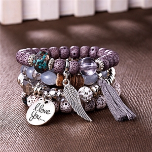 Bracelet à breloques 'Je t'aime' avec ailes et perles à franges pour femme - Nouvelle collection tendance - Product Image 5