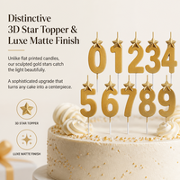 Bougies Chiffres 3D Étoile Dorées Métallisées Mat pour Table de Desserts – Écologiques et Complètes (0-9) – Vente en Gros