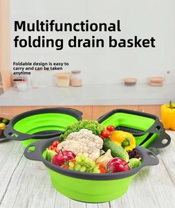 Panier filtrant à eau en silicone écologique et sans danger, pliable, pour fruits et légumes, avec fonction d'égouttoir - Product Image 4