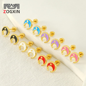 Zogxin Moon And Star Stud Earrings 18K Gold Plated Stainless Steel For Women Gift Fashion Jewelry - Product Image 1