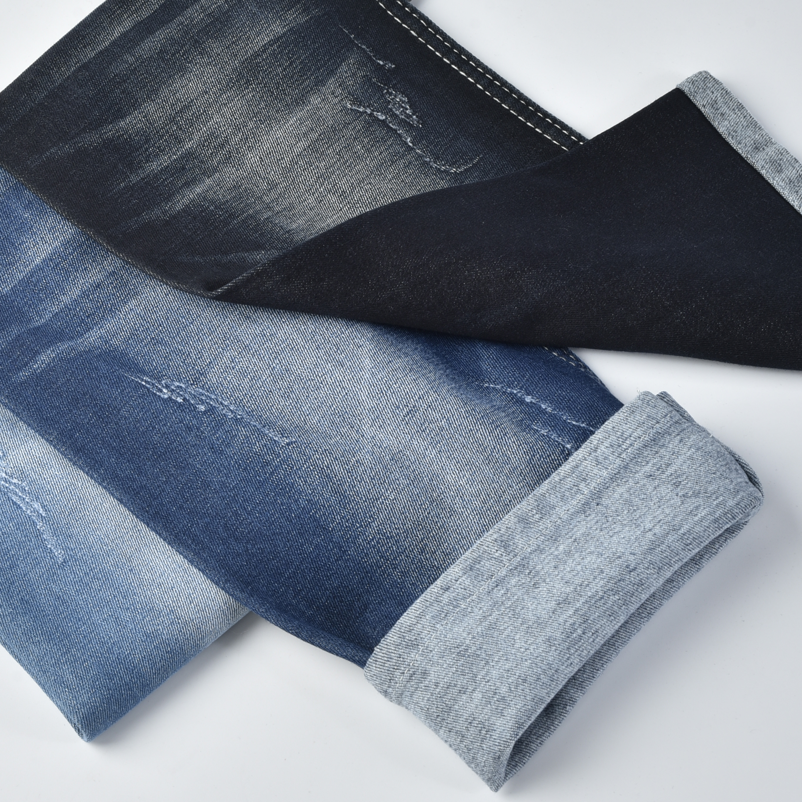 Blue Gray Color Raw Denim Fabric Winter Functional Brushed Denim Fabric