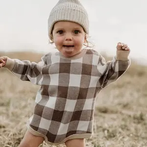 Bán Buôn Mùa Đông Trẻ Sơ Sinh Bé Hàng Dệt Vải Bộ Bodysuit Gingham Bé Romper Bông