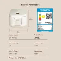 Cuisinière à riz intelligente 3L pour usage domestique avec fonction de cuisson de soupes, cuve intérieure en acier inoxydable 304 sans revêtement, électrique