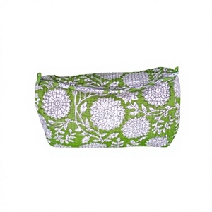 Vintage Floral Printed Cotton Quilted Durable Eco-Friendly for <b>Makeup</b> Bag with Zipper Closure for Women - Product Image 1