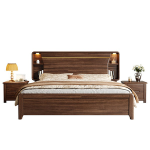 Nordic Simple Modern Japanese Style Solid Wood <b>Bed</b> With Bedside Lamp 1.5m & Double <b>Single</b> <b>Storage</b> Options <b>Beds</b> - Product Image 2