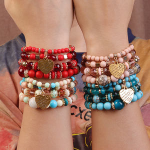 Braccialetti da donna in vetro multistrato boho personalizzati di alta qualità, set di braccialetti con perline e ciondolo a cuore per coppie 2026 - Product Image 4