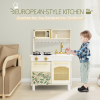 Jouet de cuisine en bois pour enfants pour jouer à la maison, ustensiles de cuisine réalistes, lumières et sons réalistes, cuisinière interactive