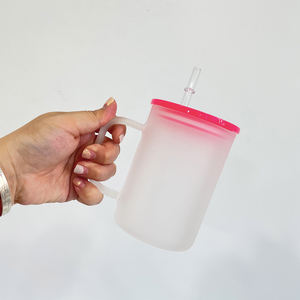 <span class=keywords><strong>Taza</strong></span> de café de vidrio <span class=keywords><strong>sublimable</strong></span> transparente de 17oz de mejor valor, tapas de plástico de colores reutilizables, tazas de café con asa para impresión DIY - Product Image 6