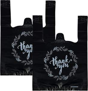 Bolsas de Camiseta Negras con Logotipo Personalizado, Impresión por Grabado, Biodegradables, de Plástico PE, para Compras, Restaurantes y Empaquetado al por Mayor - Product Image 1