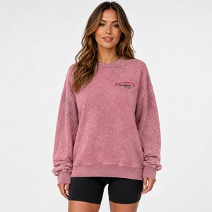 Sudadera de Mujer de Alta Calidad con Lavado Ácido, Forro Polar de Algodón, Puños Acanalados, Hombros Caídos, Estilo Urbano, Sudadera de Moda para Mujer con Lavado Ácido - Product Image 1