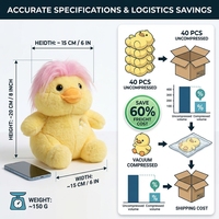 Peluche Canard Jaune Doux de 8 Pouces avec Broderie Arc-en-ciel et Perruque, Idéal pour Machines à Pinces, Vente en Gros
