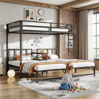 Cama Triple Alta Tipo Loft de Metal con Espacio Vacío Debajo, Diseño de Literas Escalonadas para Niños y Padres