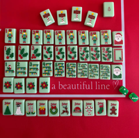 Mintgrünes Weihnachts-Mahjong-Set mit 166 Spielsteinen aus Melamin, Matcha-Grün Nussknacker-Design, Luxuriöses Feiertagsgeschenkset