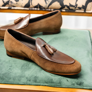 Mocassins en daim marron pour homme, bout carré, à enfiler, dessus en cuir véritable, semelle intérieure rembourrée, bureau et carrière, toutes saisons - Product Image 1
