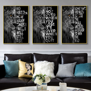 Peinture sur <span class=keywords><strong>toile</strong></span> d'art avec citation motivante sur les lions sauvages, affiches d'animaux noirs, impressions, art mural, image pour la décoration de bureau et de la maison - Product Image 2