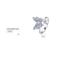 Fine Jewelry Bague ouverte papillon pavé de zircon plaqué platine en argent sterling 925 pour femme