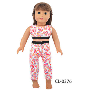 Set pakaian boneka anak perempuan, gaya Amerika, atasan dan celana panjang cetak hati warna-warni untuk boneka 18 inci - Product Image 2