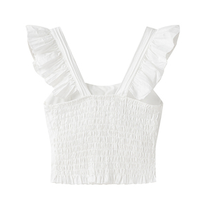 Moda de Verano, Año Nuevo 2024, Diseño Dulce, Chaleco de Color Sólido para Mujer, Camisola <span class=keywords><strong>con</strong></span> <span class=keywords><strong>Volantes</strong></span>, Tops sin Mangas - Product Image 6