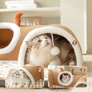 Cat Tunnel Small Animals Eco-friendly Durable Soft Tunnel <b>Bed</b> Pet Warm Play Sleep Integrated Detachable Washable Oxford Material - Product Image 3