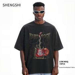Shengshi เสื้อทีเชิ้ตทีม Shengshi ผ้าฝ้าย320g Acid rash trends คอกลมทำงานปกติไม่หดตัวพร้อมลายพิมพ์แบบกำหนดเองเสื้อยืดสำหรับทุกเพศ - Product Image 1