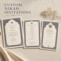 Ensemble d'invitations de mariage musulmanes traditionnelles de luxe, cartes en papier imprimées sur mesure avec motif mosaïque complexe et options de cadres multicolores