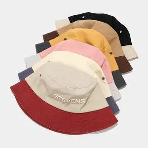 OEM Wholesale Custom Designer Your Own Logo Fishing Cap 2 Tone Adult Canvas Bucket Hat For Men Women
