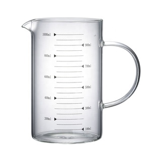 Tasses à mesurer <span class=keywords><strong>en</strong></span> <span class=keywords><strong>verre</strong></span> borosilicate transparent, écologiques, personnalisables <span class=keywords><strong>en</strong></span> gros, avec poignée isolante, faites à la main et soufflées à la bouche - Product Image 2