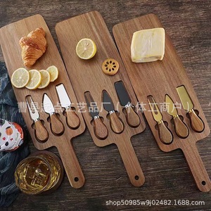 Tabla de Quesos de Madera de Acacia con Cuchillos, Paleta de Madera Sólida para Servir Queso - Product Image 1