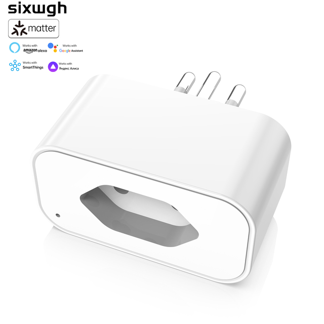 SIXWGH Matter Certified Smart Plug 16A Brazilian Rotatable Plastic ABS Works HomeKit Alexa Google SmartThings WiFi Timer