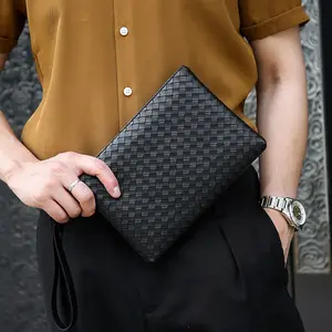 Mode Männer Super Faser Leder gewebte Handtasche Hochwertige große Kapazität Business Casual Handtasche Multi Pocket Handtasche für Männer