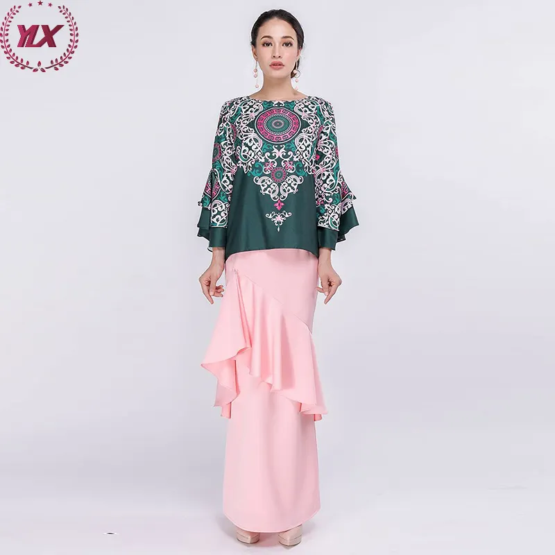 Gaun Saudi Modern Leher Bulat Desain Mode Baju Kurung Malaysia Model Gaya Tradisional Kebaya Baju Kurung