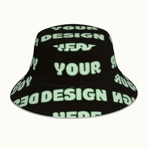 Customizable Denim Bucket Hat Wide Brim Breathable Sun Protection Cartoon <b>Leaf</b>/Plaid Pattern for Men Women's Fishing Adventures - Product Image 1