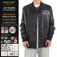Veste de baseball en cuir PU noir personnalisée OEM Streetwear avec logo brodé sur le devant pour hommes