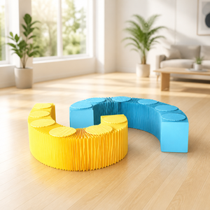 Tabouret en papier modulaire coloré, banc pliable en nid d'abeille pour présentation en magasin, événement, fête, mobilier flexible combinable - Product Image 2