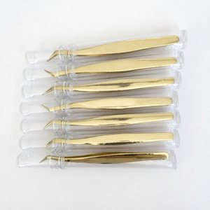 Pinzas de Acero Inoxidable Doradas para Extensión de Pestañas, Pinzas de Precisión para Cejas - Product Image 1