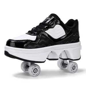 Suwanee Patins de rolo para meninos e meninas, calçados esportivos infantis com 4 rodas ajustáveis, calçados com roda de velocidade