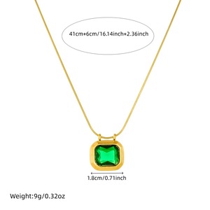 Fashion Pendant Necklace Gold Plated Snake Chain Geometric Square Bezel Setting Stone Daily Party Jewelry - Product Image 4