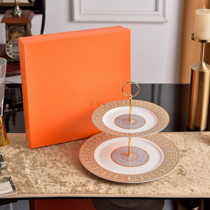 Plato de Cerámica Real Europeo, Plato de Postre de Cerámica Dorada de Doble/3 Capas, Juego de Platos de Lujo para Bodas - Product Image 3