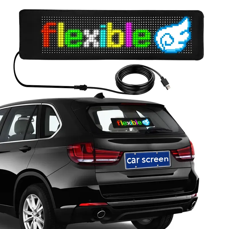 Texte flexible de panneau de voiture, animations, logo lumineux autocollant de fenêtre de voiture application intelligente affichage programmable de messages publicitaires led