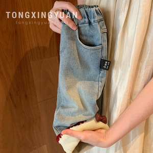 Tongxingyuan Girls Denim Shorts Fleece <b>Lined</b> Thickened Solid Color Cotton Woven Toddler Baby <b>Pants</b> - Product Image 4