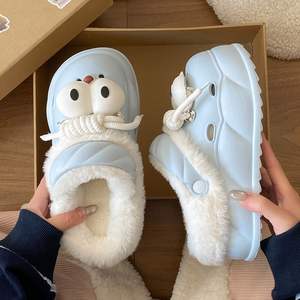 Evergreen Open Toe Half-<b>Slipper</b> for Women's Autumn/Winter <b>Thick</b>-<b>Soled</b> Double-Layer Wool Cotton Anti-Slippery <b>Slippers</b> - Product Image 3