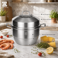 Casserole vapeur Zhenneng en acier inoxydable 304 à double couche, 2 niveaux, compatible avec les cuisinières à induction et à gaz, pour faire bouillir des soupes, cuire à la vapeur des légumes