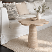 Table basse en travertin naturel de luxe nordique, de forme florale, pour salon moderne ou villa, directement de l'usine