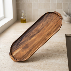 Plateaux de service pour café, ensemble de 2 plateaux en bois d'acacia poli avec poignée, gravure de logo personnalisée, qualité alimentaire, réutilisables, compatibles lave-vaisselle - Product Image 1