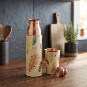 Thermos en cuivre avec motif floral, bouteille de voyage portable avec couvercle - Product Image 3